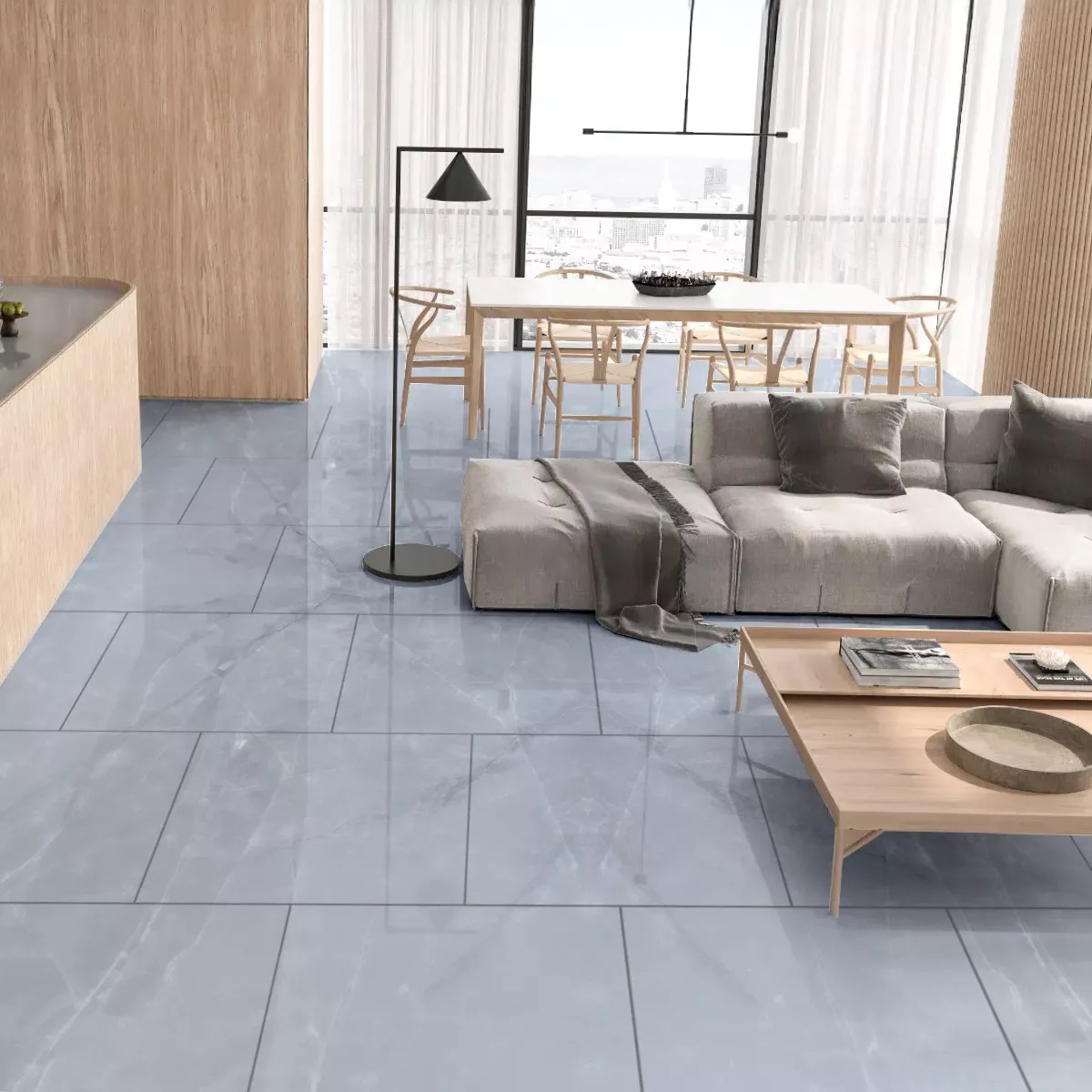 Porcelanato Lourdes 80x80 Goya Gris Pulido
