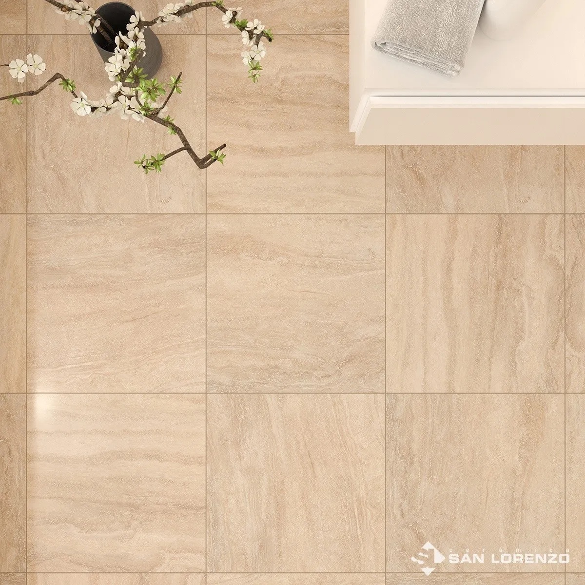 Porcelanato San Lorenzo 57x57 Marmol Travertino Crema