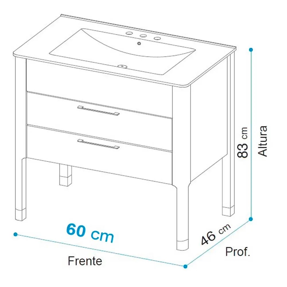 Vanitory De Pie Con Bacha De 3 Agujeros Campi Curve 60Cm Blanco