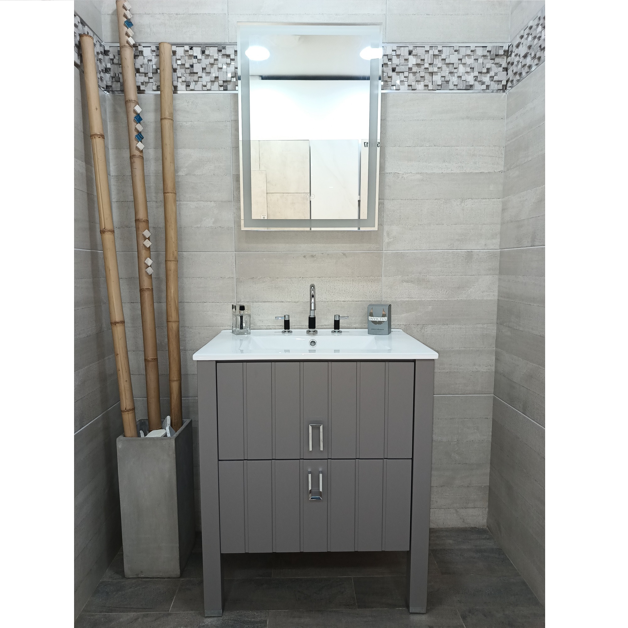 Vanitory De Pie Con Bacha De 3 Agujeros Campi Deck 70 Cm Gris