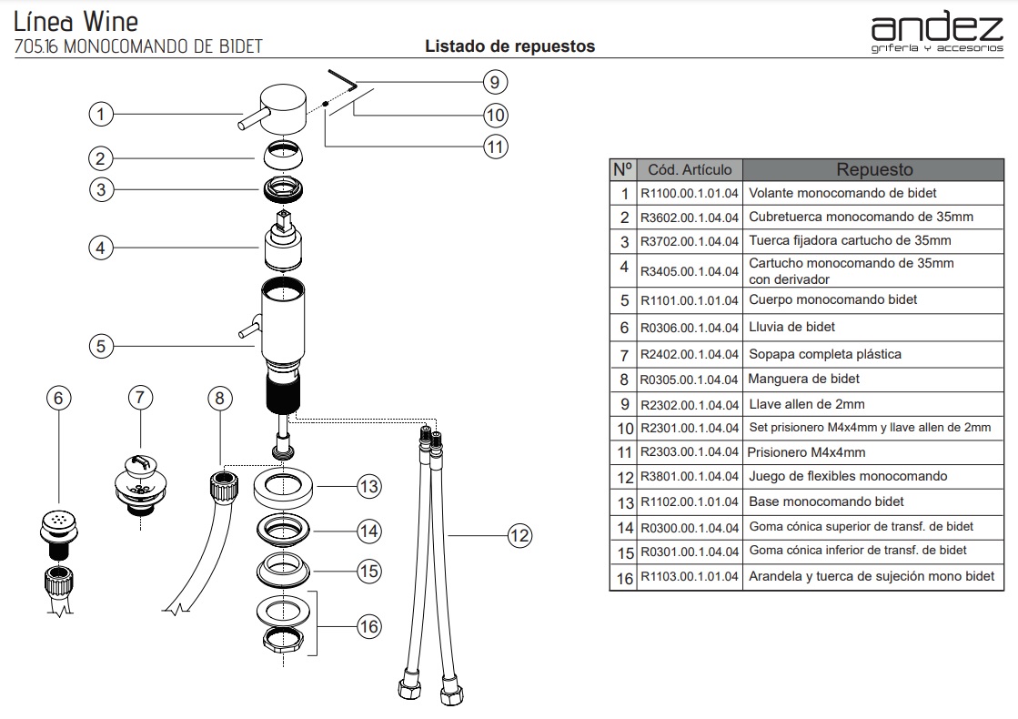 Grifería Monocomando Para Bidet Andez Wine 705.16