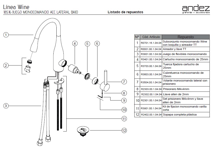 Griferia Monocomando Para Cocina Andez Wine 400.16