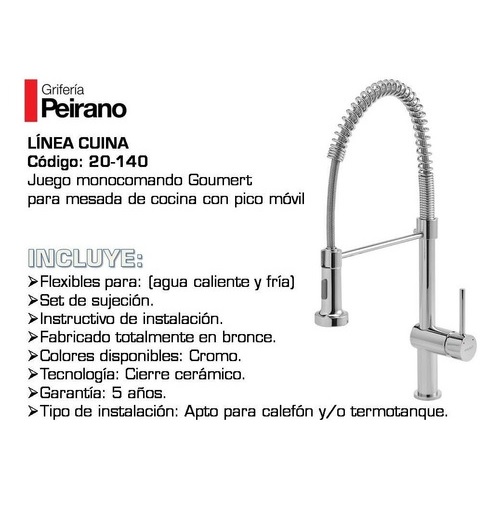 Griferia Monocomando Para Cocina Peirano Cuina 20-140