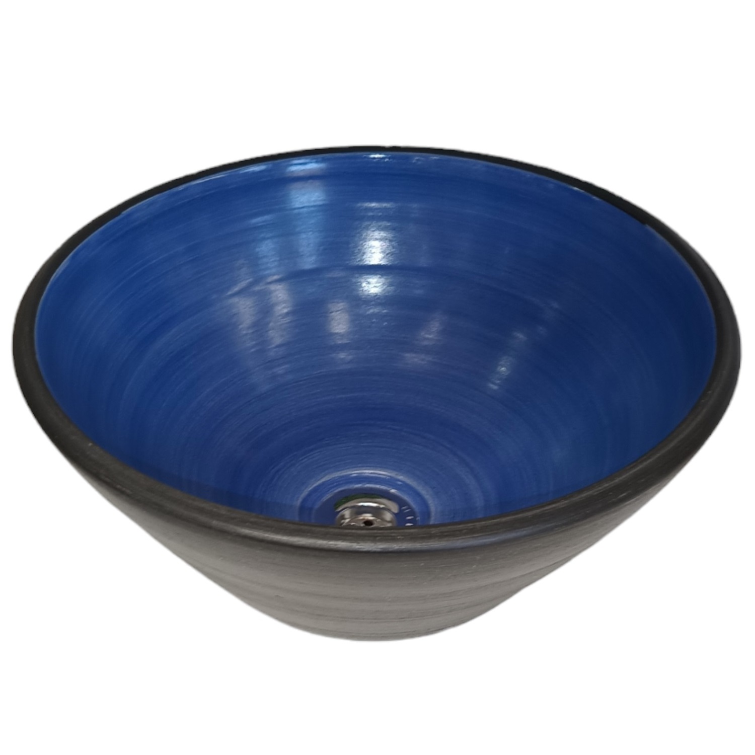 Bacha Artesanal Elíptica De Apoyo Fango 35X13 Azul Y Negra