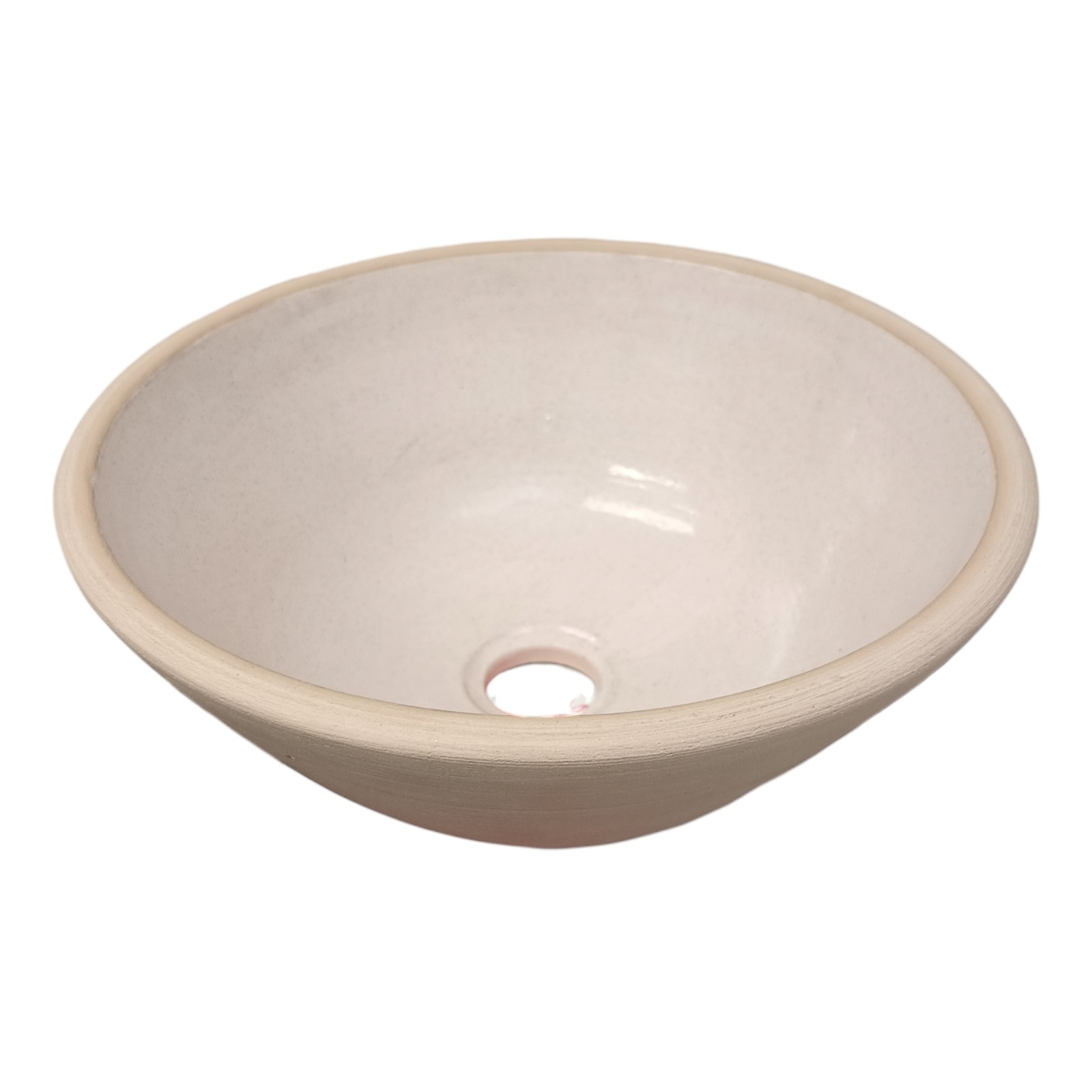 Bacha Artesanal Elíptica De Apoyo Fango 35X13 Blanca Y Beige