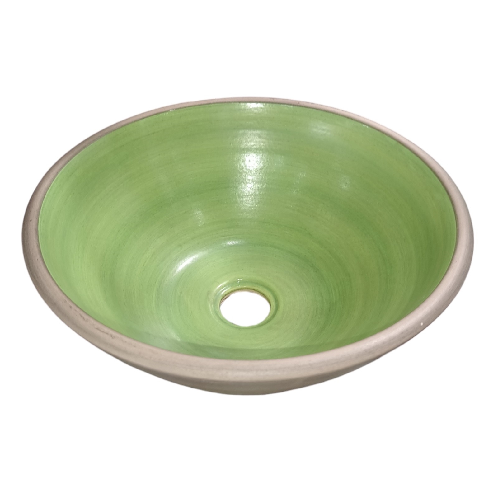 Bacha Artesanal Elíptica De Apoyo Fango 35X13 Verde Y Gris