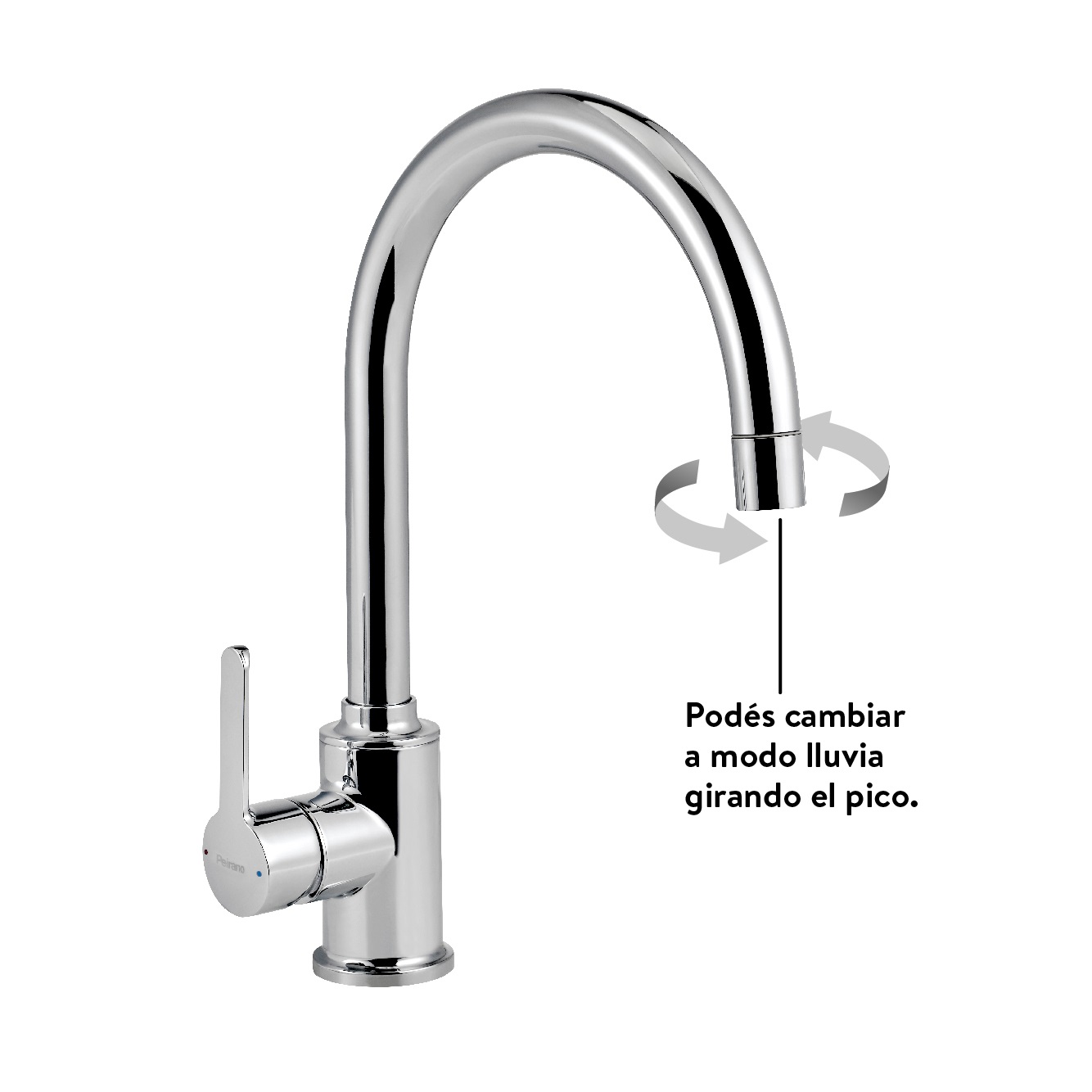GRIFERIA COCINA MONOCOMANDO MESADA ACERO CROMADO PEIRANO MOVE 20-146