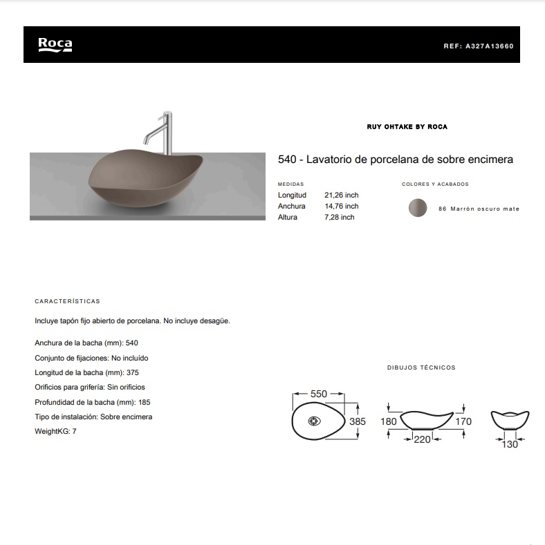 Bacha De Apoyar Roca Ruy Ohtake Blanca 54 Cm