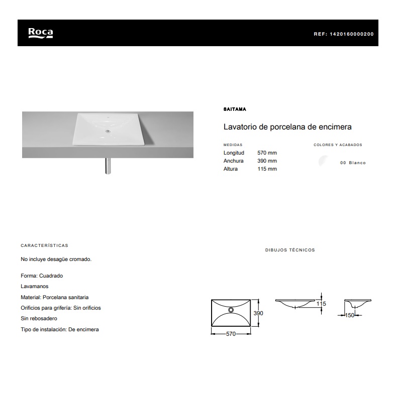 Bacha De Embutir Roca Saitama Blanca
