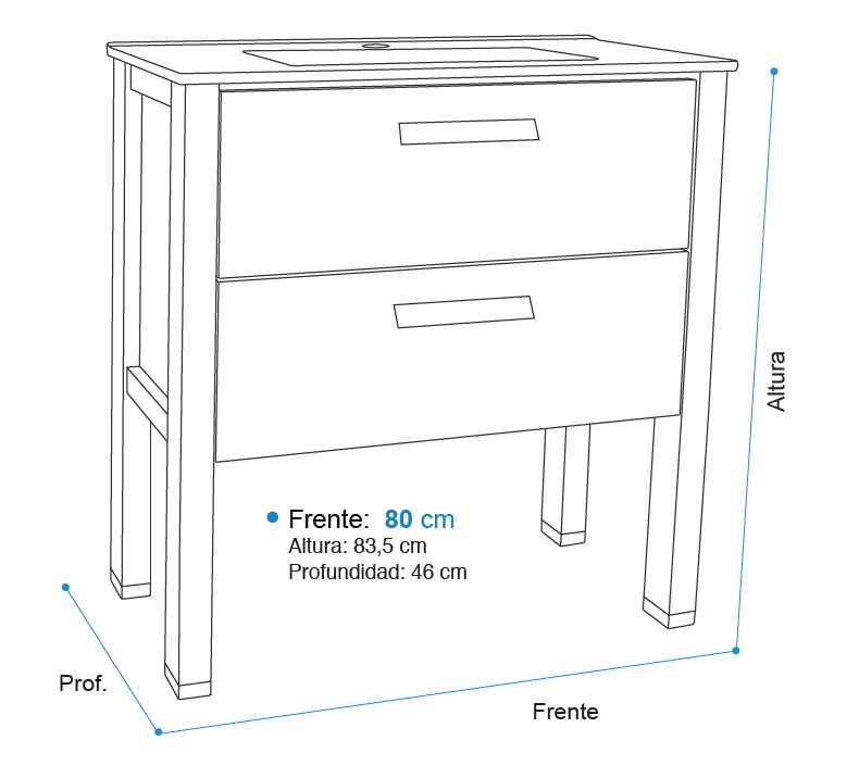 Vanitory De Pie Con Bacha Monocomando Campi Classic 80Cm