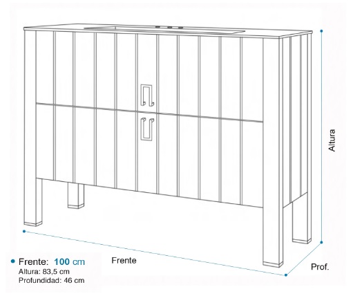 Vanitory De Pie Con Bacha De 3 Agujeros Campi Deck 100Cm Blanco