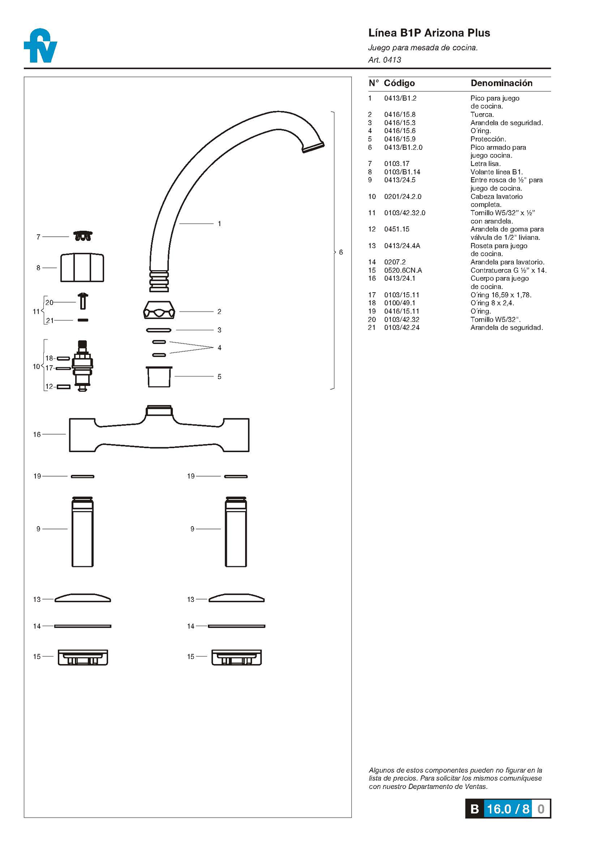 Griferia Monocomando Para Cocina Fv Arizona 413/B1