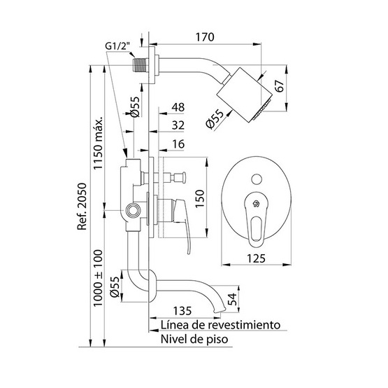 Griferia Monocomando Para Ducha Con Transferencia Fv Arizona 106/B1