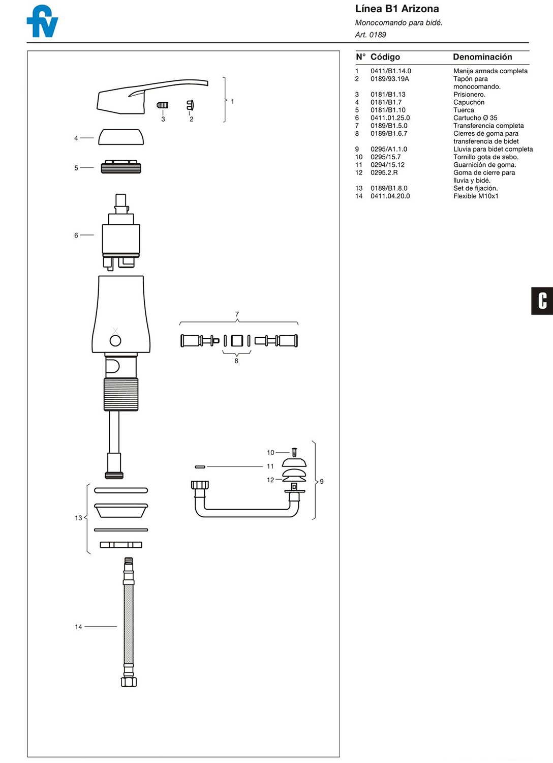 Griferia Monocomando Para Bidet Fv Arizona 189/B1