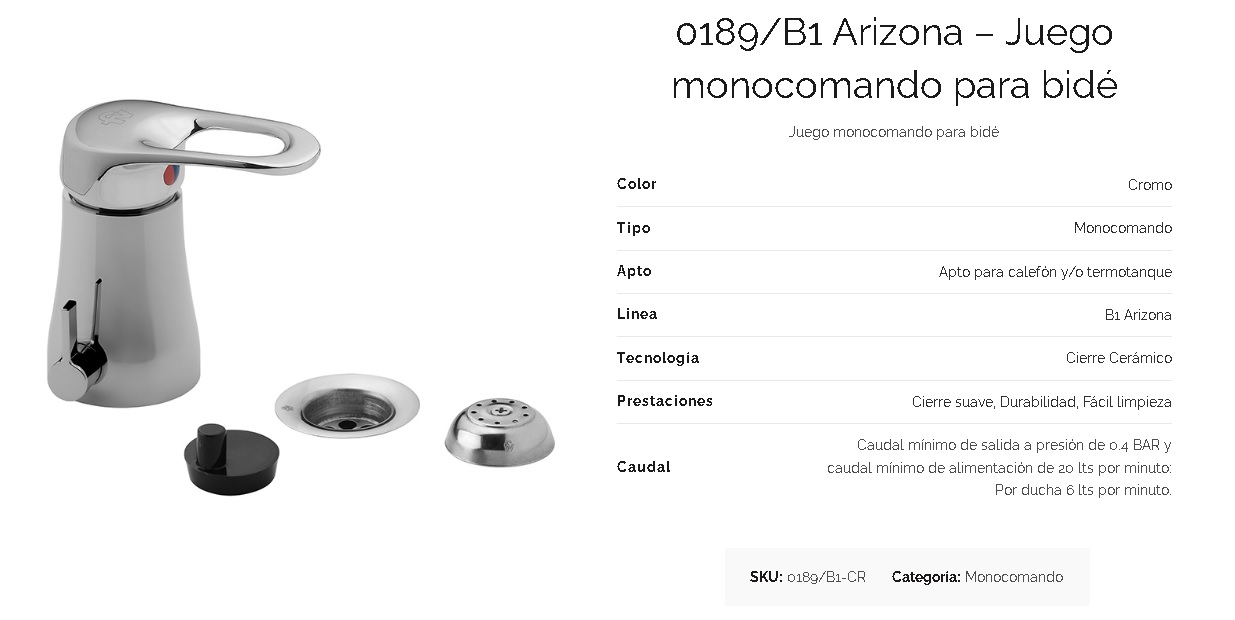 Griferia Monocomando Para Bidet Fv Arizona 189/B1
